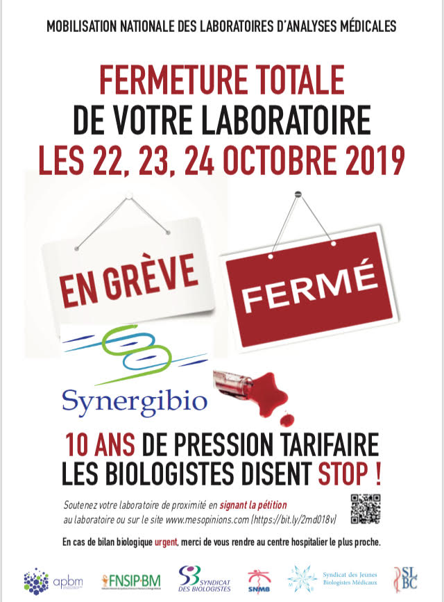 Fermeture totale les 22, 23 et 24 octobre 2019 SynergiBio